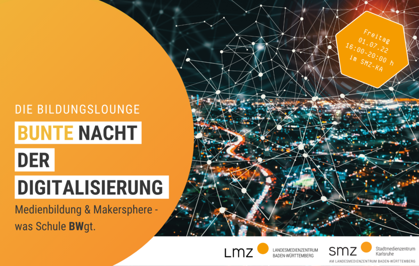 Die Grafik zeigt das Logo des SMZ Karlsruhe mit Veranstaltungstitel vor einem nächtlichen Hintergrund