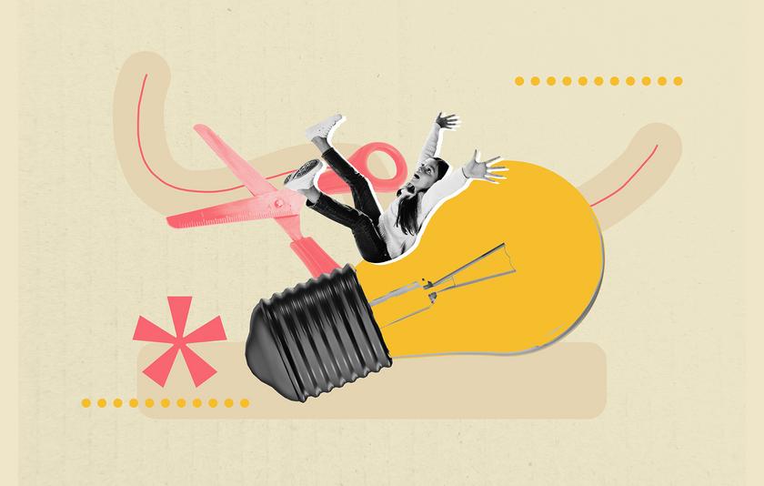 Collage Schülerin mit Schere und Glühbirne (Idee für Referat)