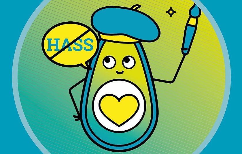 Grafik einer Avocado mit Pinsel in der Hand