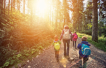 Gruppe beim Spazierengehen im Wald