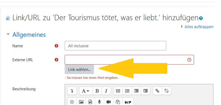 Screenshot zur Verwendung des Embedded Links in SESAM – Weitergabe des Links
