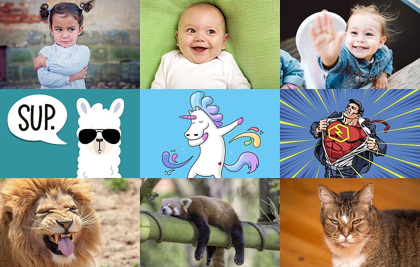 Bildcollage aus Kinderbildern und Illustrationen