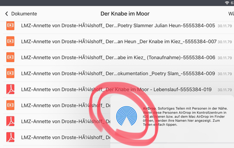 Screenshot zum Teilen-Button bei AirDrop