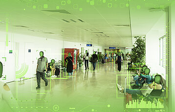 Stilisierter Blick durch eine Gesichtserkennung an einem Flughafen