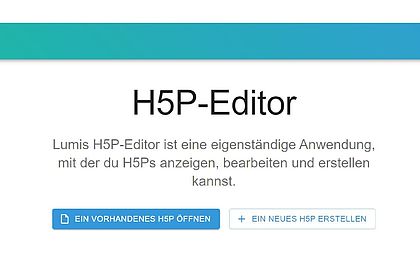Screenshot der Einstiegsseite des H5P-Editors
