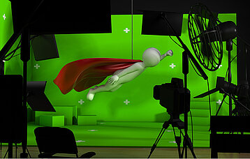 shooting in studio with a green background