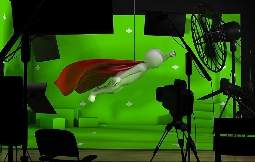 shooting in studio with a green background