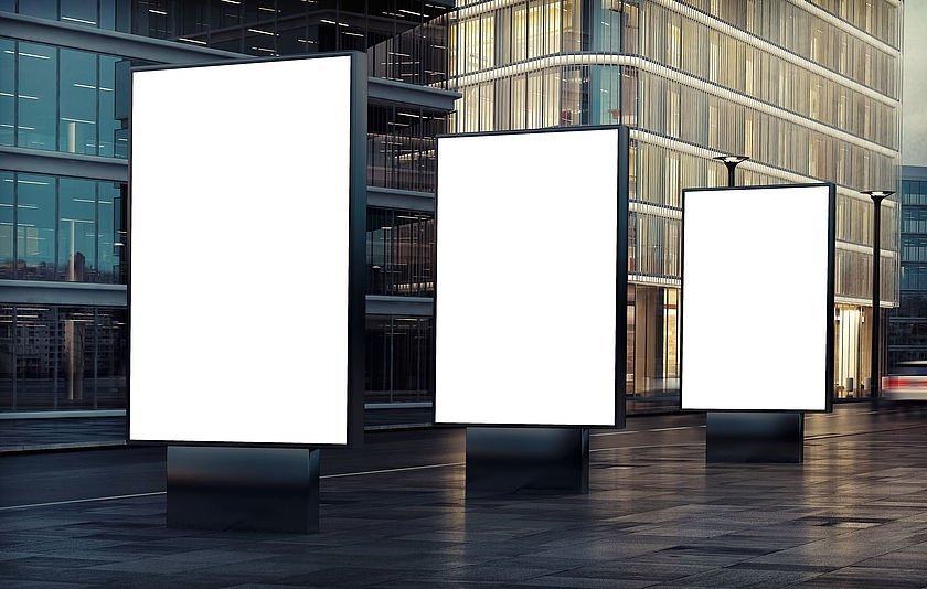 Leere, weiß leuchtende, Werbetafeln