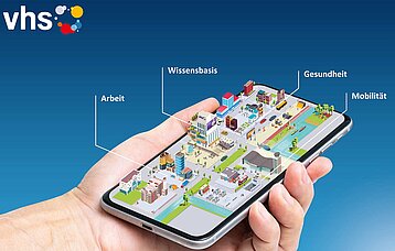 Eine Smartphone-Oberfläche zeigt die App Stadt-Land-Datenfluss.