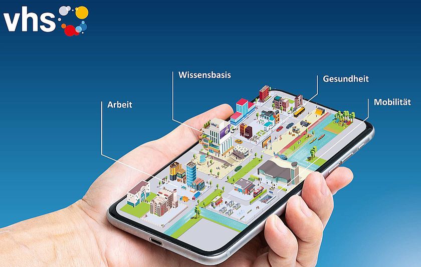 DVV-App Stadt-Land-Datenfluss Eine Smartphone-Oberfläche zeigt die App Stadt-Land-Datenfluss.