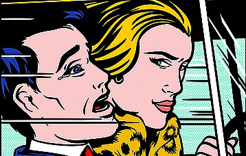 Illustration einer Frau am Steuer eines Autos mit Beifahrer