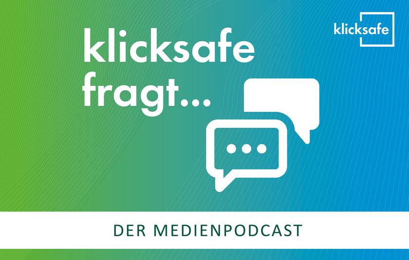 Logo des klicksafe-Podcasts mit dem Titel "klicksafe fragt..."