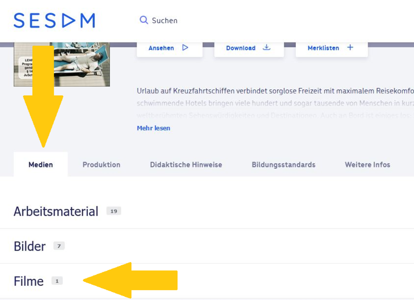 Screenshot zur Verwendung des Embedded Links in SESAM – Schritt 1