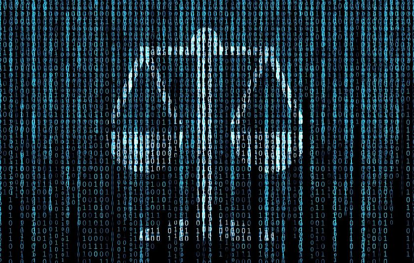 Waage in digitaler Sphäre aus 0 und 1