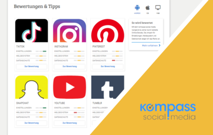 Screenshot von kompass-social.media, der Logos von sozialen Netzwerken zeigt