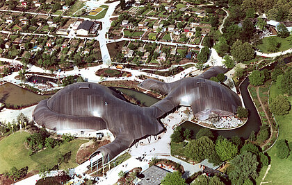 Luftaufnahme von der Gartenschau in Mannheim 1975, Bild von oben