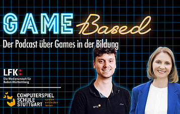 Das Cover des Game Based Podcast mit Staatssekretärin Sandra Boser