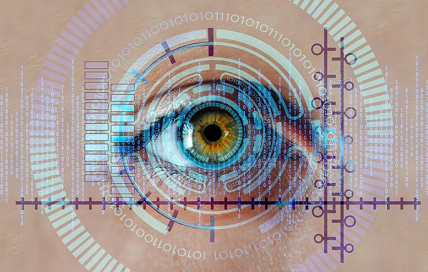 Darstellung einer biometrischen Erfassung der Irisform eines Auges.