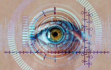 Darstellung einer biometrischen Erfassung der Irisform eines Auges.