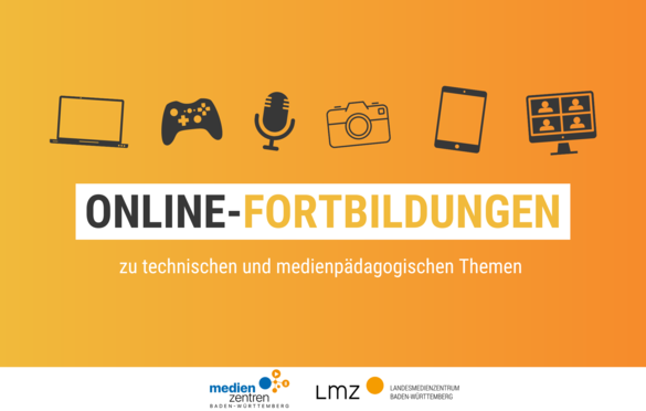 Text "Online-Fortbildungen" mit Logos von LMZ und Medienzentrenverbund