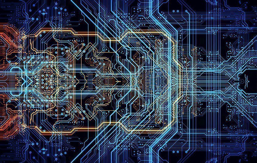 Orange-blauer Technologiehintergrund