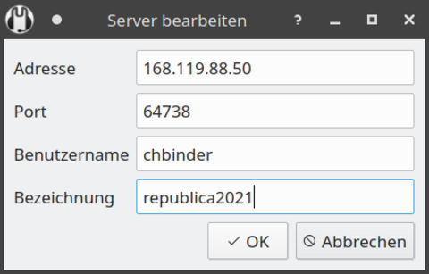 Screenshot des Anmeldefenster von Mumble Screenshot des Anmeldefenster von Mumble