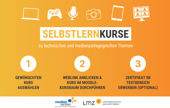 Text "Selbstlernkurse" mit Logos von LMZ und Medienzentrenverbund