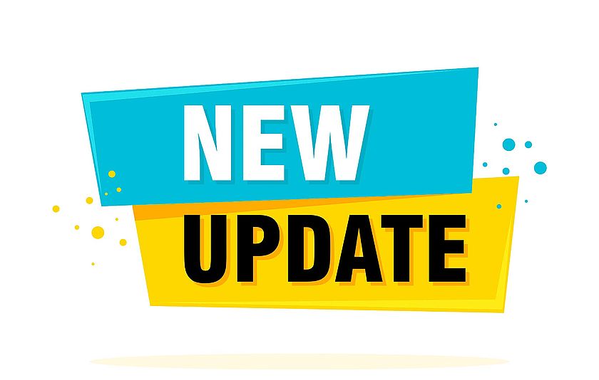 Update-Banner-Vorlage auf weißem Hintergrund isoliert